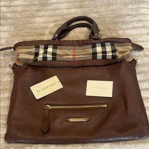 Burberry Brown Leather Bag with Check Lining